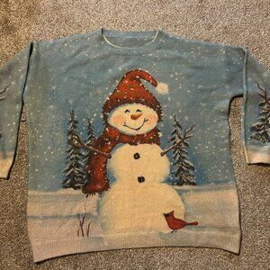 Fun Oversized Comfy Cotton/Wool Snowman Christmas Sweater